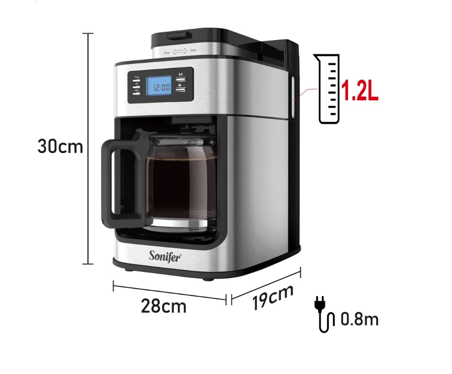 (coffee maker) ماكينة تحضير القهوة ديجيتال بمطحنة 2*1 SF-3541 - الصورة 3