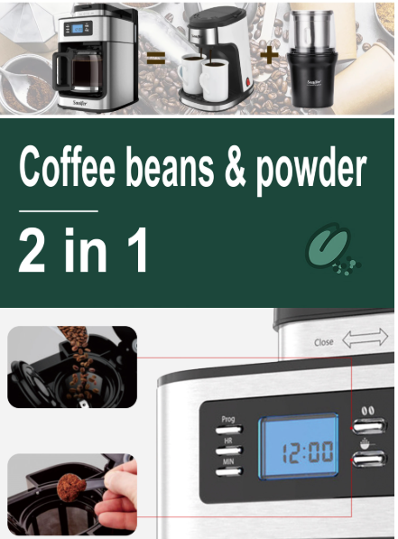 (coffee maker) ماكينة تحضير القهوة ديجيتال بمطحنة 2*1 SF-3541 - الصورة 6