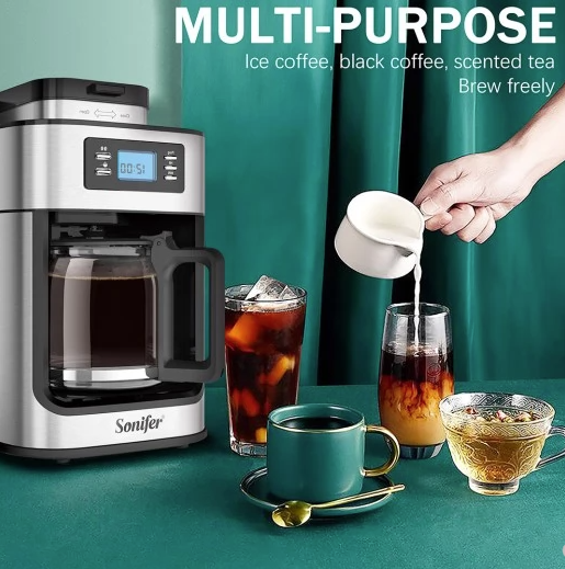 (coffee maker) ماكينة تحضير القهوة ديجيتال بمطحنة 2*1 SF-3541 - الصورة 10
