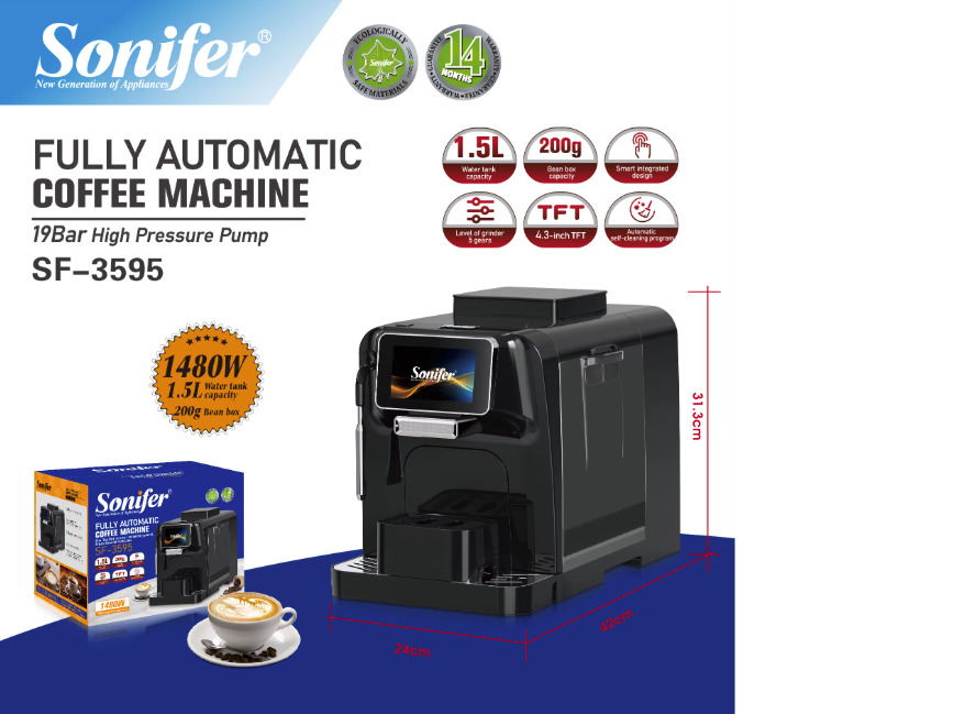 (Coffee Maker) ماكينة اسبريسو ديجيتال بمطحنة 2*1 سونيفر SF-3595