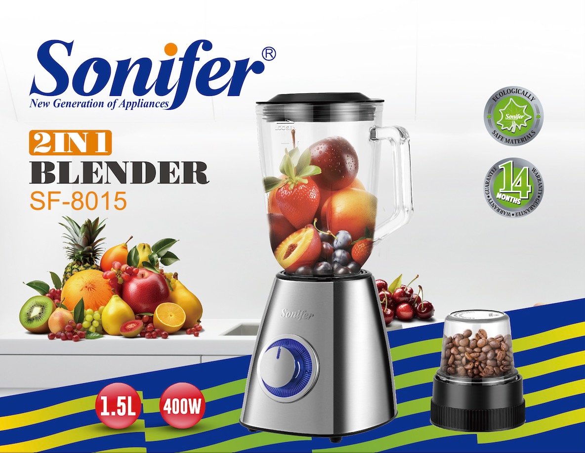 خلاط كهربائي زجاجي سيلفر 2*1 SF-8015
