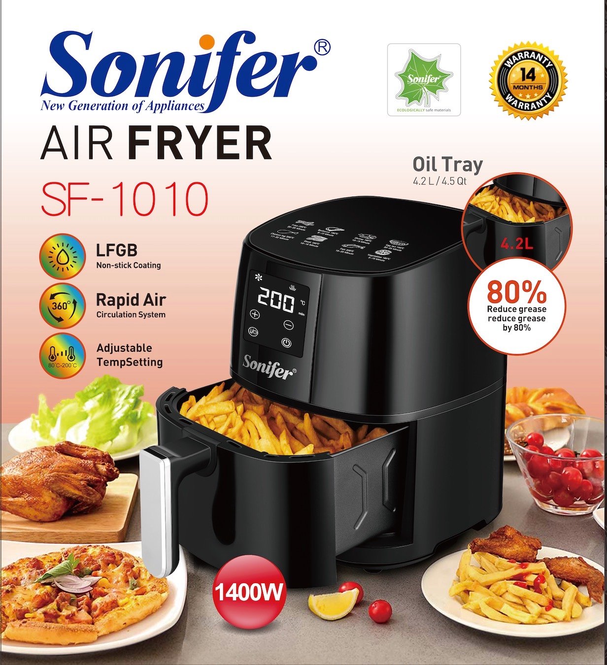 (Air Fryer) اير فراير سونيفر 4.2 لتر SF-1010 - الصورة 5